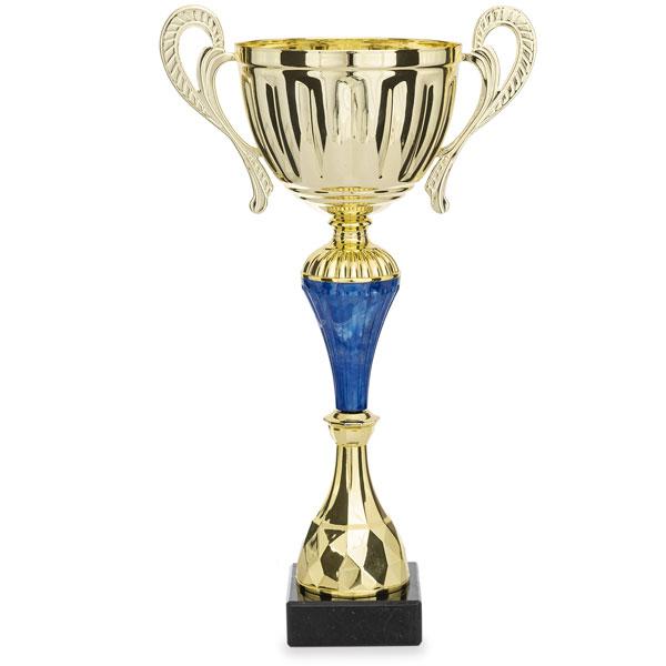 Taça dourada com alças e centro azul