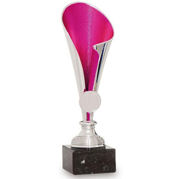 Trofeo portadischi in ABS argento e fucsia