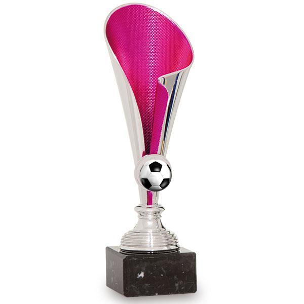 Trofeo portadiscos plata-fucsia en ABS