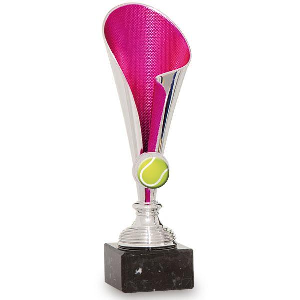 Trofeo portadiscos plata-fucsia en ABS